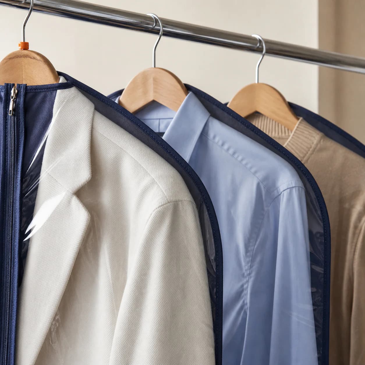 Freshly pressed garments folded and ready to go into the wardrobe